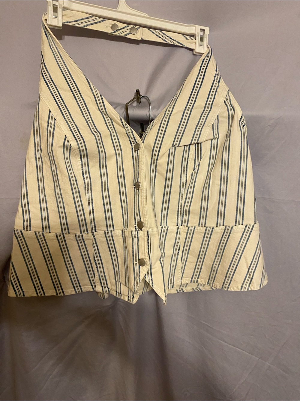 Universal Thread Cream Halter Crop Top with Blue Stripes